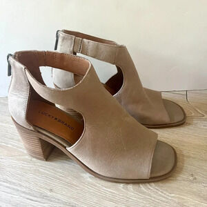 NEW Lucky Brand Tarrinax Leather Peep Toe Black Heels US 6.5